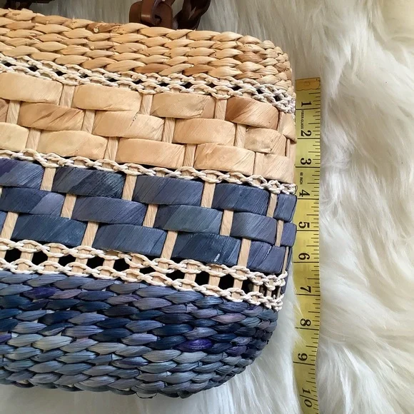 Straw Hand Woven Top Zip Boho Bohemian Purple Tan Purse That’s Lined - Picture 5 of 9